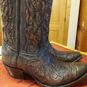 Corral Hand tooled Brown Black Leather Western Boots Size 10.5 B in Original Box